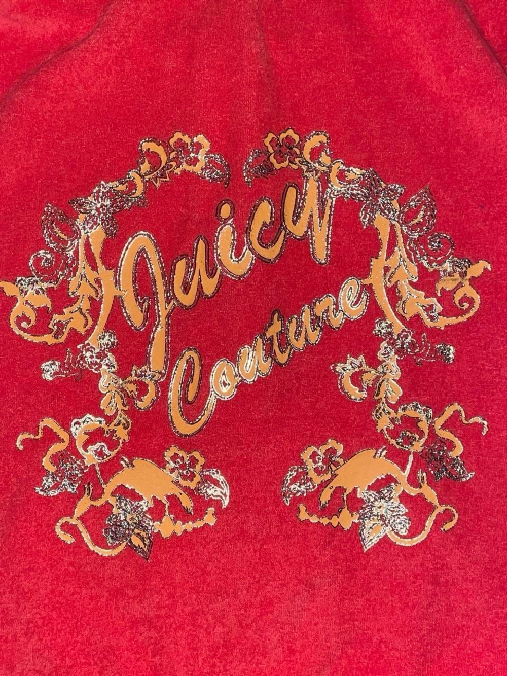 Juicy Couture W Red Terry Hoodie Sweater Jacket Y2K Hibiscus Flower Print - Picture 4 of 6